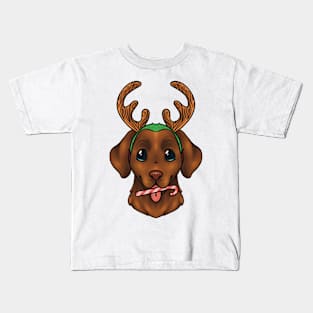 Christmas Chocolate Labrador Retriever Dog Blue/Green Eyes Kids T-Shirt
